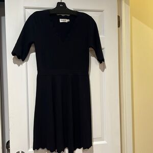 Eliza J short sleeve sweater dress with scallop edging